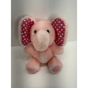 Vintage R Dakin Plush Stuffed 5" Pink Elephant Big Fabric Ear With Hearts